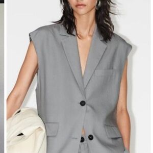 NWT Zara Gray Linen Blend Vest/ Waistcoat Size XL